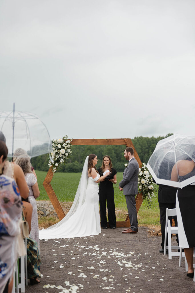 Wedding ceremony at Homestead 1880 in Ottawa, ON.
