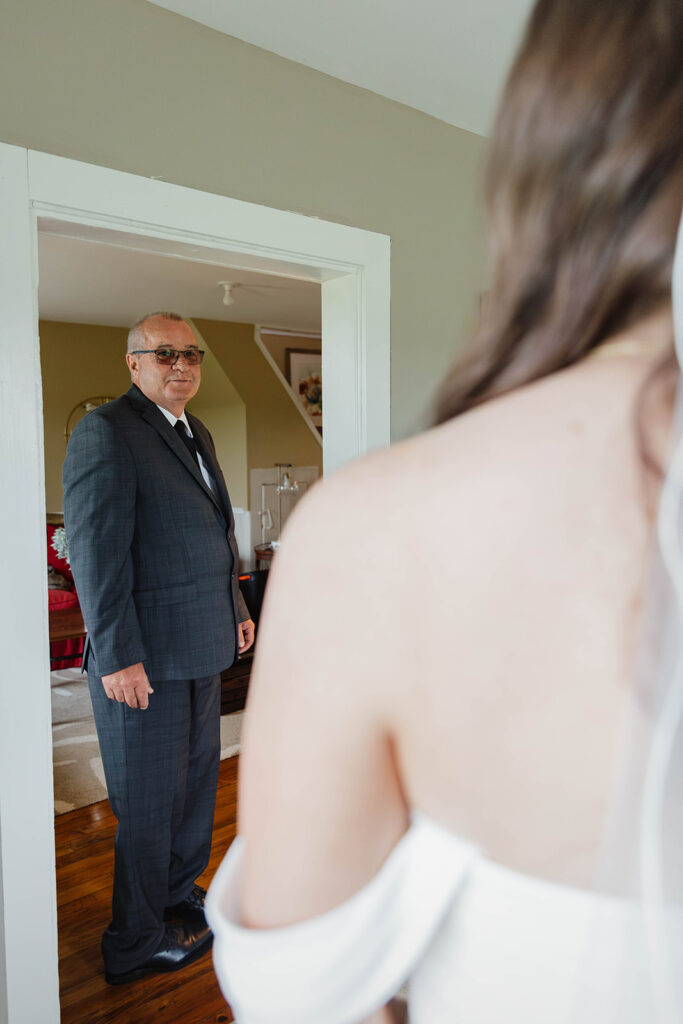 Father first look with bride at Homestead 1880 in Ottawa, ON.