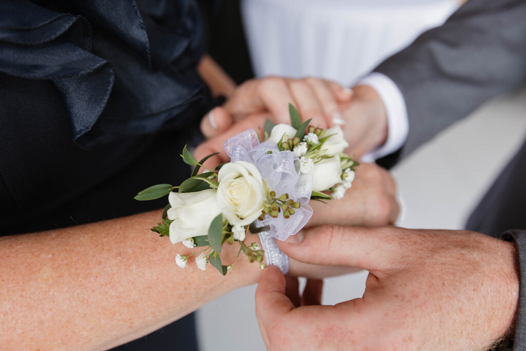 corsage by Ray's Flowers in Renfrew, ON at Homestead 1880 in Ottawa, ON.