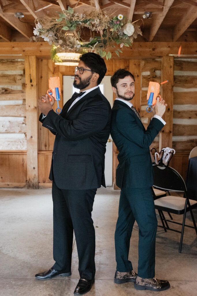 Groomsmen nerf guns at The Herb Garden in Almonte, ON