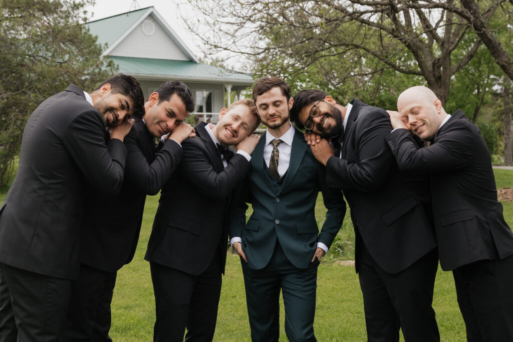Groom and groomsmen photos at the Herb Garden in Almonte, ON.