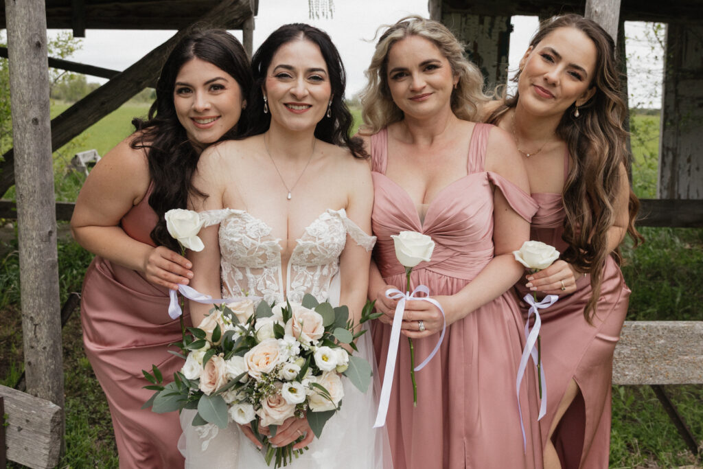 Bride & bridesmaids at the Herb Garden in Almonte, ON