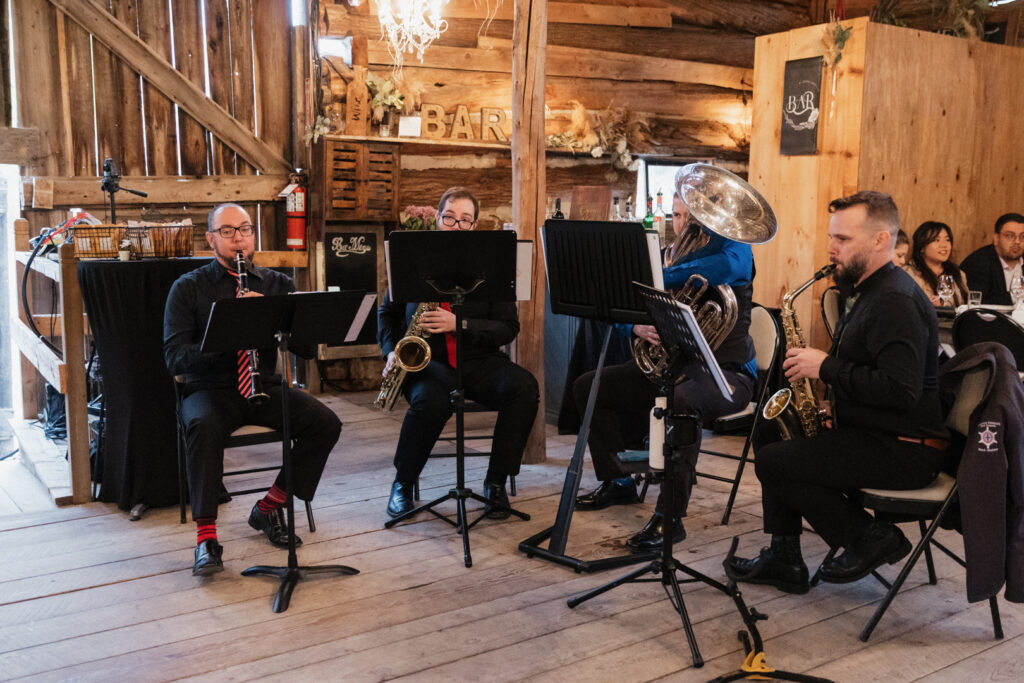 The Wailin' Hues playing during dinner at a wedding at The Herb Garden in Almonte, ON.